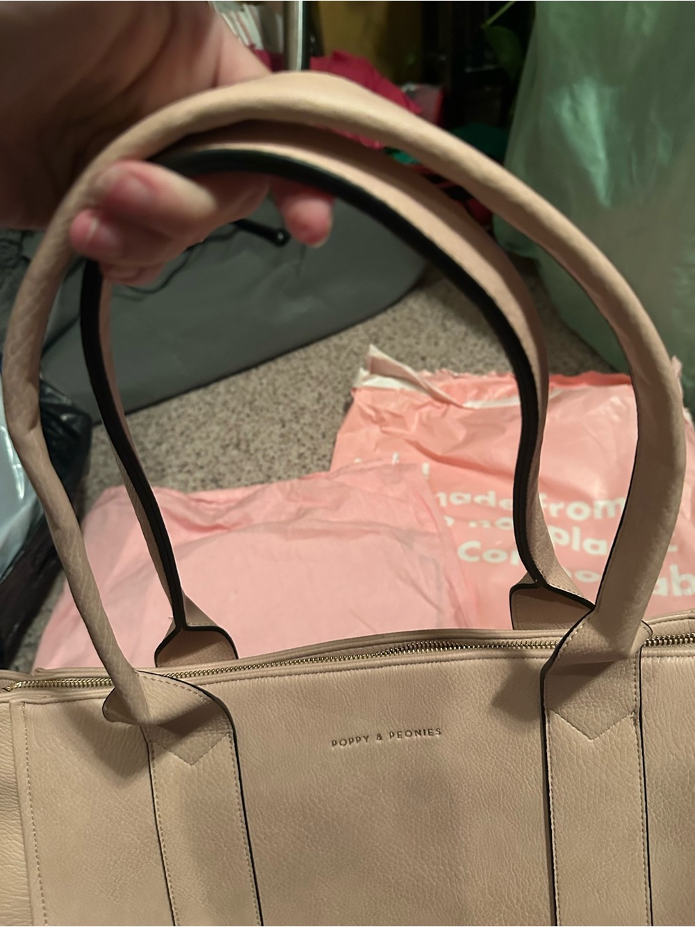 Poppy & Peonies Multitasker Pale Pink Pebbled Leather Tote Bag viral TikTok - Picture 5 of 9